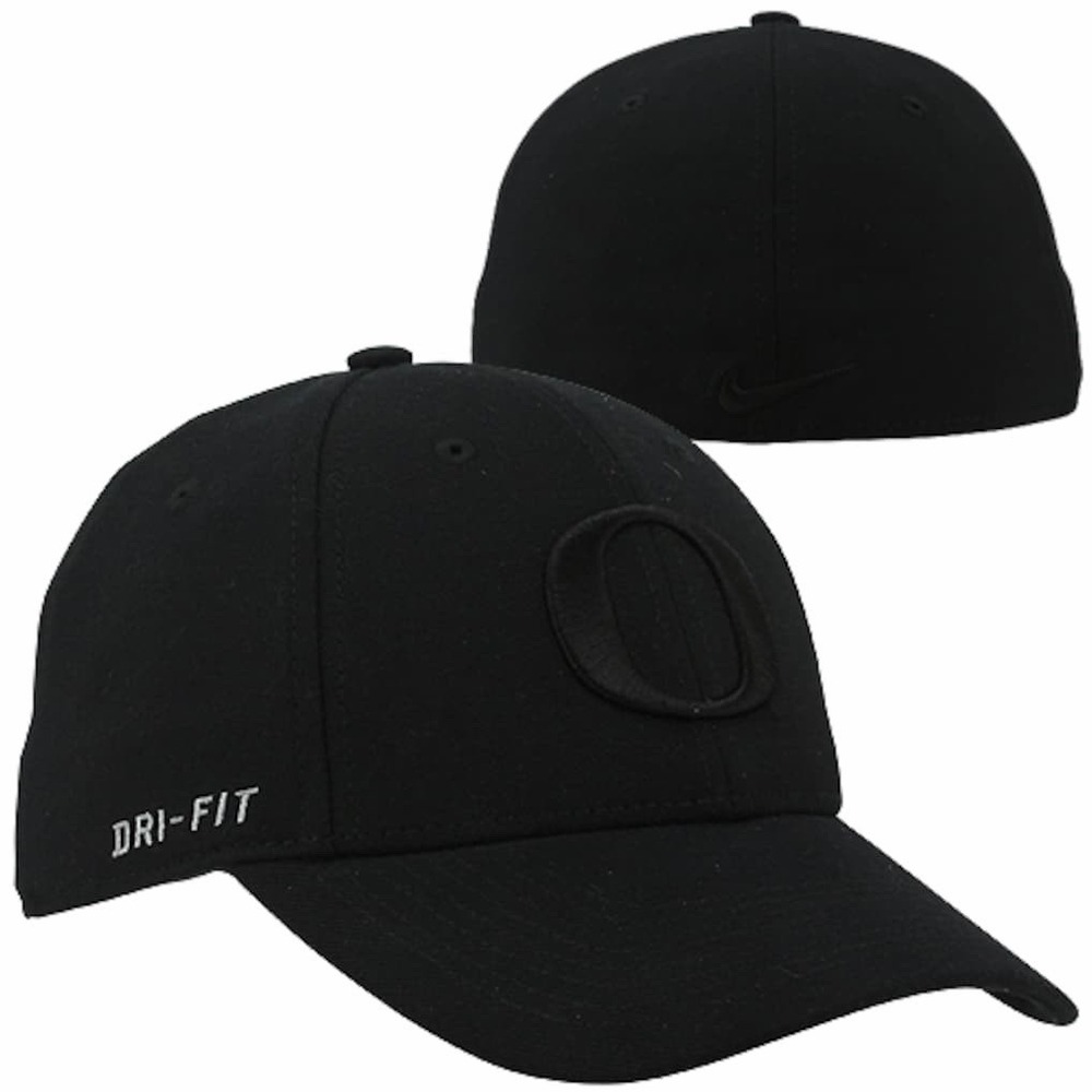 Nike Oregon Ducks Triple Black Dri-Fit Swoosh Flex Hat Cap Mens OSFM Legacy91